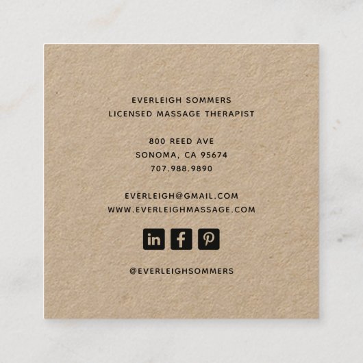 Massage Therapeut Körperarbeit Mehndi Henna Kraft Quadratische Visitenkarte (Rückseite)