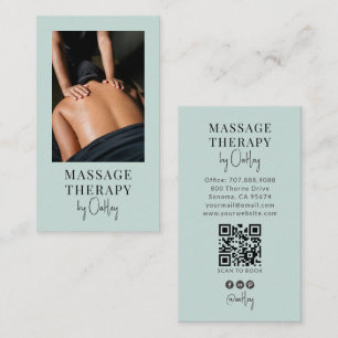 Massage-Therapeut QR-Code Blau Grün Foto Visitenkarte