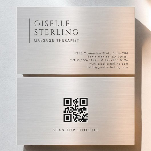 Massage-Therapeut QR-Code Gebürstetes Metall Visitenkarte