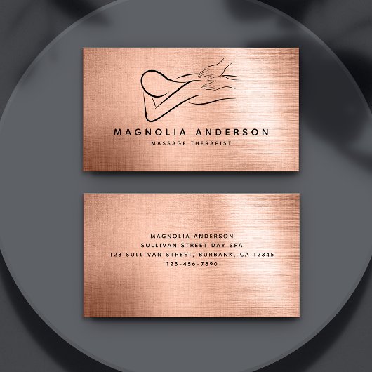 Massage Therapeutin Rose Gold Foil Brushed Metal Visitenkarte