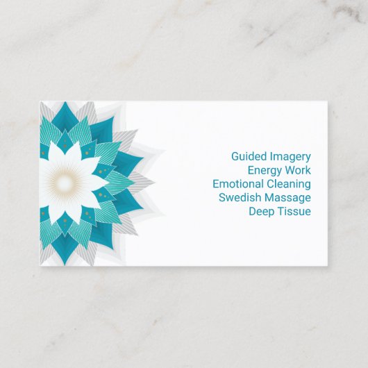 Massage Therapie Aquamarin Lotus Blume Yoga Wellne Visitenkarte (Rückseite)