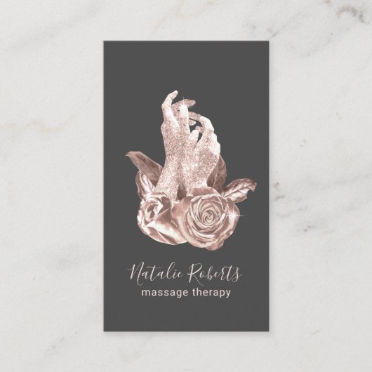 Massage Therapie Elegante Rose Gold Hände & Blume Visitenkarte (Vorderseite)