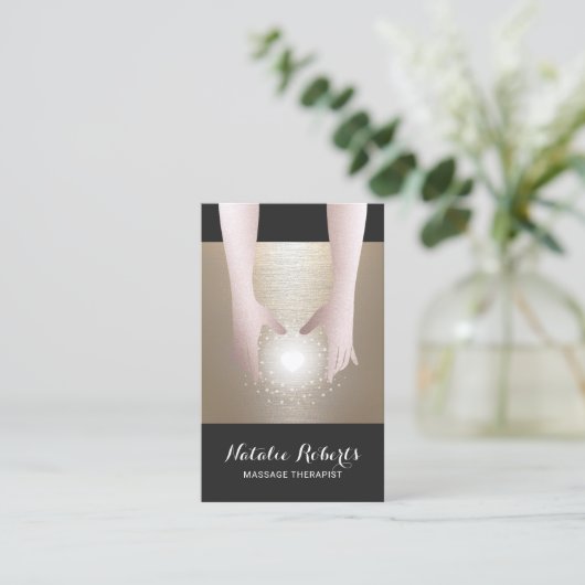 Massage Therapie Gold Reiki Energy Healing WELLNES Visitenkarte (Stehend Vorderseite)