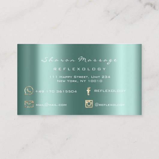 Massage Therapie Reflexologie Aquamarin Gold Glitz Visitenkarte (Rückseite)