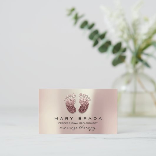 Massage Therapie Reflexologie Fütterung Rosa Rose Visitenkarte (Stehend Vorderseite)