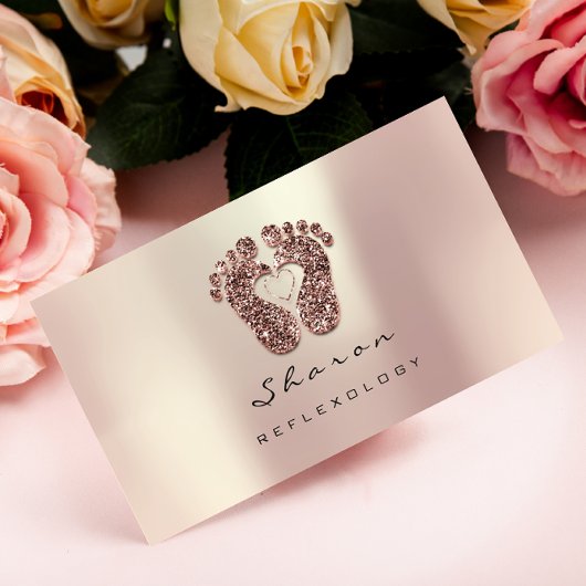 Massage Therapie Reflexologie Rose Glitzer Schwarz Visitenkarte