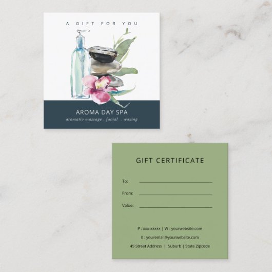 MASSAGE-THERAPIEBESCHEINIGUNG FÜR ORCHID STONE WEL QUADRATISCHE VISITENKARTE (Vorne/Hinten)