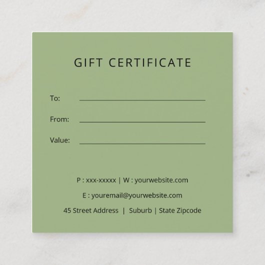 MASSAGE-THERAPIEBESCHEINIGUNG FÜR ORCHID STONE WEL QUADRATISCHE VISITENKARTE (Rückseite)