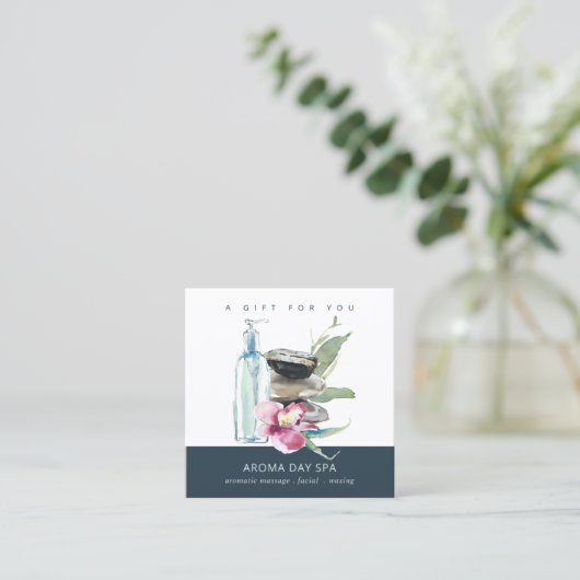 MASSAGE-THERAPIEBESCHEINIGUNG FÜR ORCHID STONE WEL QUADRATISCHE VISITENKARTE (Stehend Vorderseite)