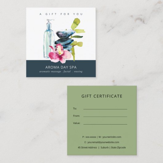 MASSAGE-THERAPIEBESCHEINIGUNG FÜR ORCHID STONE WEL QUADRATISCHE VISITENKARTE (Vorne/Hinten)