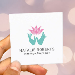 Massage Therapieheilung Hände & Pink Lotus Blume Quadratische Visitenkarte