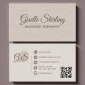Massage Therapist Beige Linen Elegant QR Code Visitenkarte