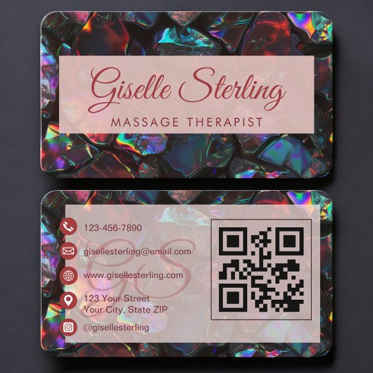 Massage Therapist Black Opal QR Code Visitenkarte