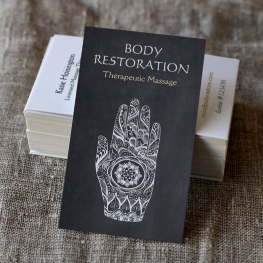 Massage Therapist Henna Lotus Tattoo Hand Visitenkarte