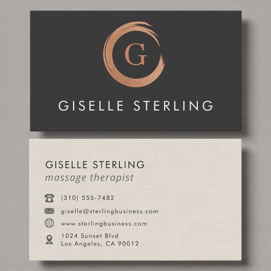 Massage Therapist Monogram Metallic Rose Gold Visitenkarte