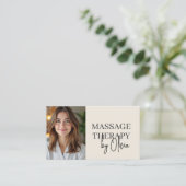 Massage Therapist Neutral Beige Photo QR Code Visitenkarte (Stehend Vorderseite)