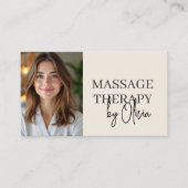 Massage Therapist Neutral Beige Photo QR Code Visitenkarte (Vorderseite)