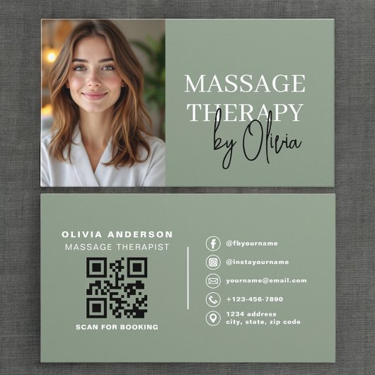 Massage Therapist Photo Luxury Sage Green  Visitenkarte