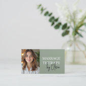 Massage Therapist Photo Luxury Sage Green  Visitenkarte (Stehend Vorderseite)