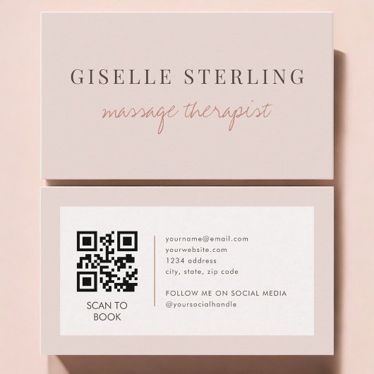 Massage Therapist QR Code Blush Pink  Visitenkarte