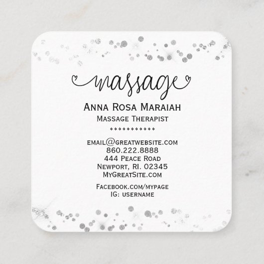 ** Massage Therapist Therapy Glitzer Herz Quadratische Visitenkarte (Rückseite)