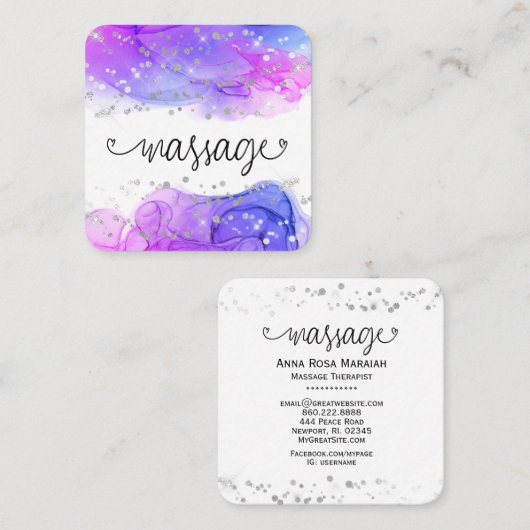 ** Massage Therapist Therapy Glitzer Herz Quadratische Visitenkarte (Vorne/Hinten)