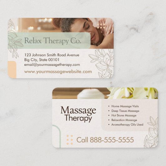 Massage Therapy Business Card Visitenkarte (Vorne/Hinten)