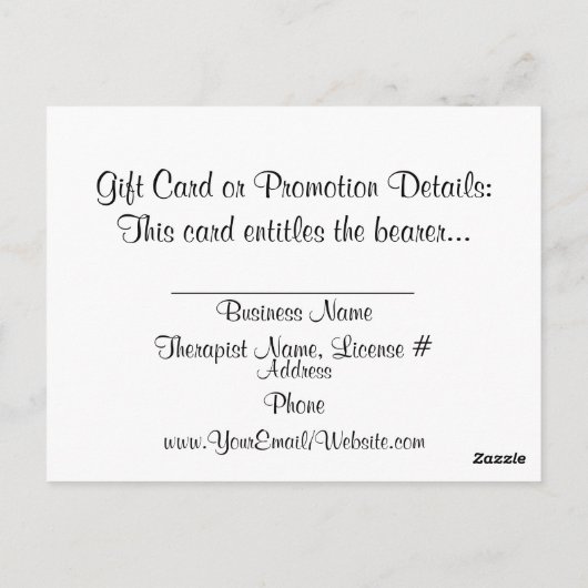 Massage Therapy Gift Card Postkarte (Rückseite)