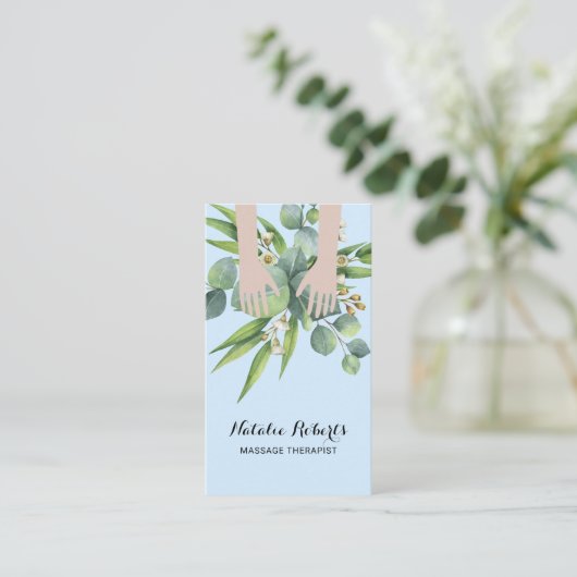 Massage Therapy Heilung Hände Botanischer Blauer W Visitenkarte (Stehend Vorderseite)