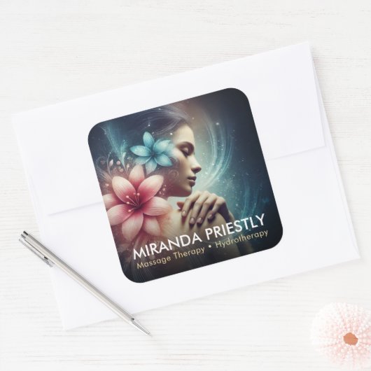 Massage Therapy Heilung Hände Energie Wellness-Cen Quadratischer Aufkleber (Umschlag)