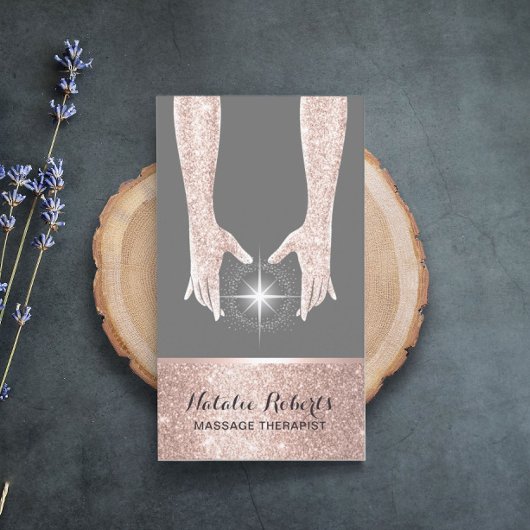Massage Therapy Rose Gold Healing Hands Reiki Well Visitenkarte