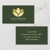 Massage Therapy Spa Lotus Flower Dark Green Visitenkarte (Vorne/Hinten)