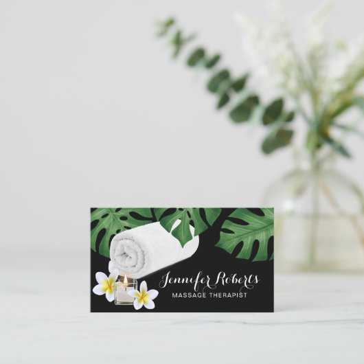 Massage Therapy Tropical Blätter Salon & Wellness- Visitenkarte (Stehend Vorderseite)