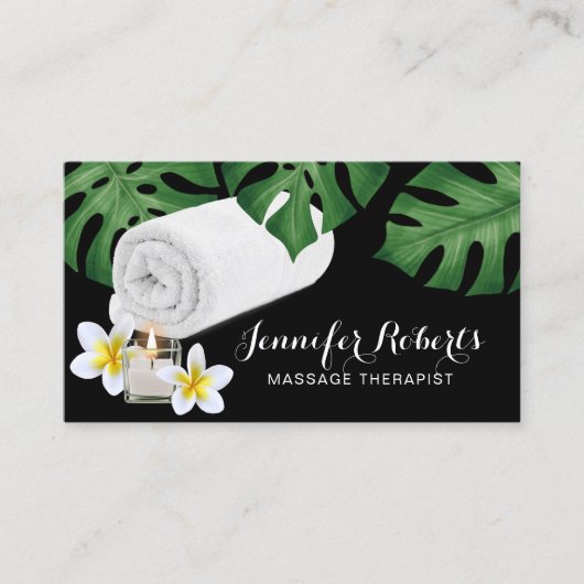 Massage Therapy Tropical Blätter Salon & Wellness- Visitenkarte (Vorderseite)