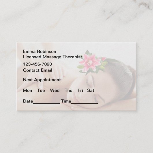 Massageplan Erinnerung Visitenkarten Terminkarte (Vorderseite)