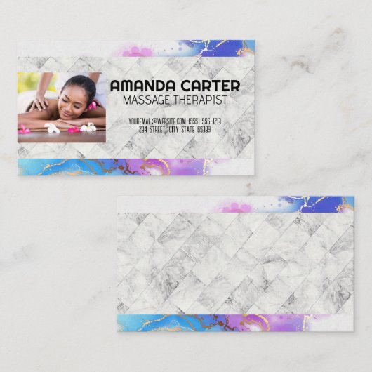 Massagesitzung | Wasserfarbe | Marmor Visitenkarte (Vorne/Hinten)