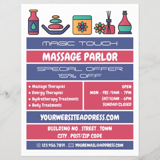 Massagesymbole, Massagetherapie, Massageraum Flyer (Vorne)