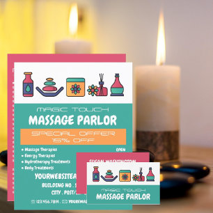 Massagesymbole, Massagetherapie, Massageraum Flyer