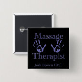 Massagetherapeut: Blauer Handdruck Button (Vorne & Hinten)
