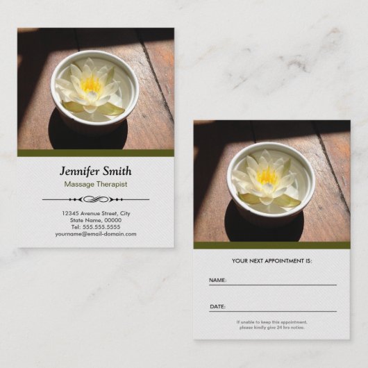 Massagetherapeut Chic Water Lily Ernennung Terminkarte (Vorne/Hinten)