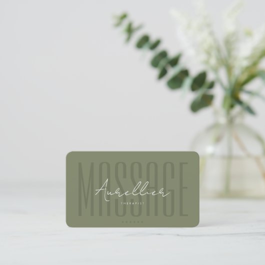 Massagetherapeut Dark Sage Green Physiotherapeut Visitenkarte (Stehend Vorderseite)