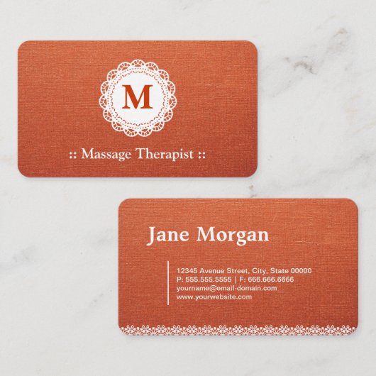 Massagetherapeut Elegance Lace Monogram Visitenkarte (Vorne/Hinten)