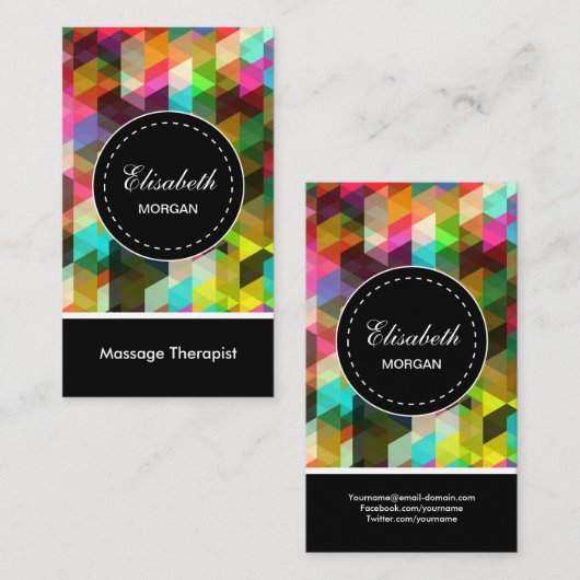 Massagetherapeut- farbiges Mosaikmuster Visitenkarte (Vorne/Hinten)