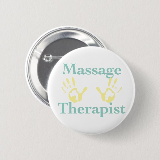 Massagetherapeut: Gelbe Handdrucke Button (Vorne & Hinten)