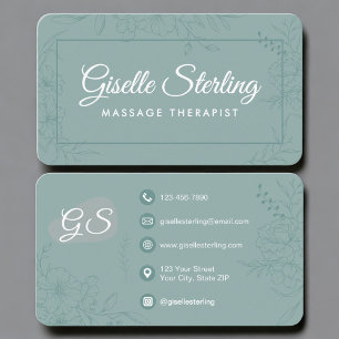 Massagetherapeut Grün Teal Floral Visitenkarte