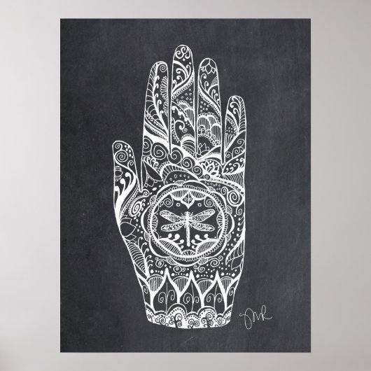 Massagetherapeut Henna Dragonfly Tattoo Hand 1 Poster (Vorne)