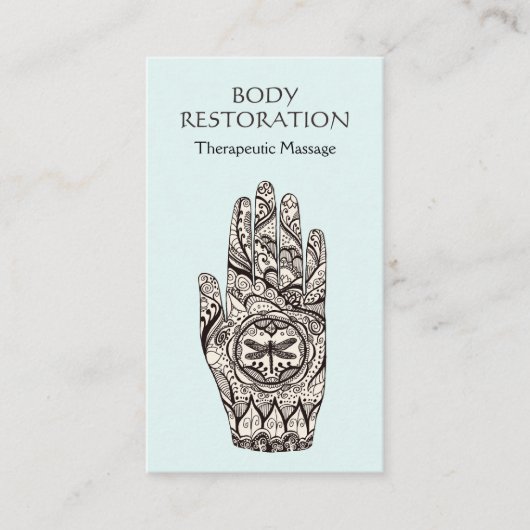 Massagetherapeut Henna Dragonfly Tattoo Hand 1 Visitenkarte (Vorderseite)