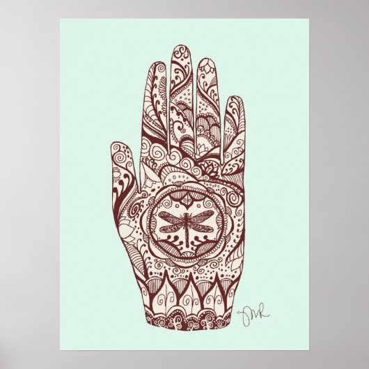 Massagetherapeut Henna Dragonfly Tattoo Hand 2 Poster (Vorne)