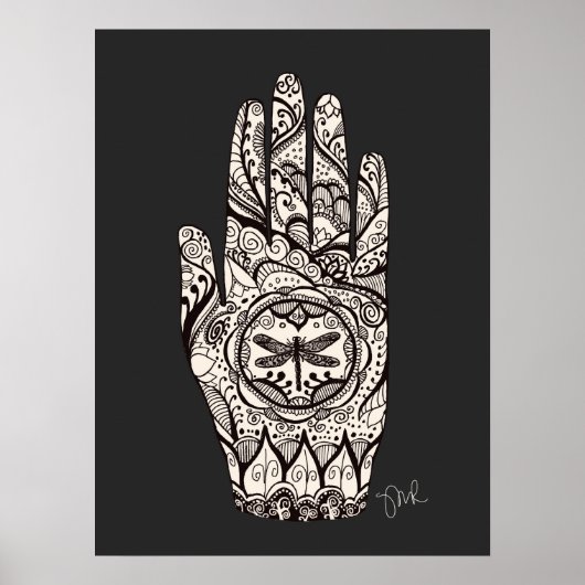 Massagetherapeut Henna Dragonfly Tattoo Hand 3 Poster (Vorne)