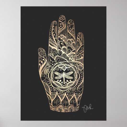 Massagetherapeut Henna Dragonfly Tattoo Hand 4 Poster (Vorne)
